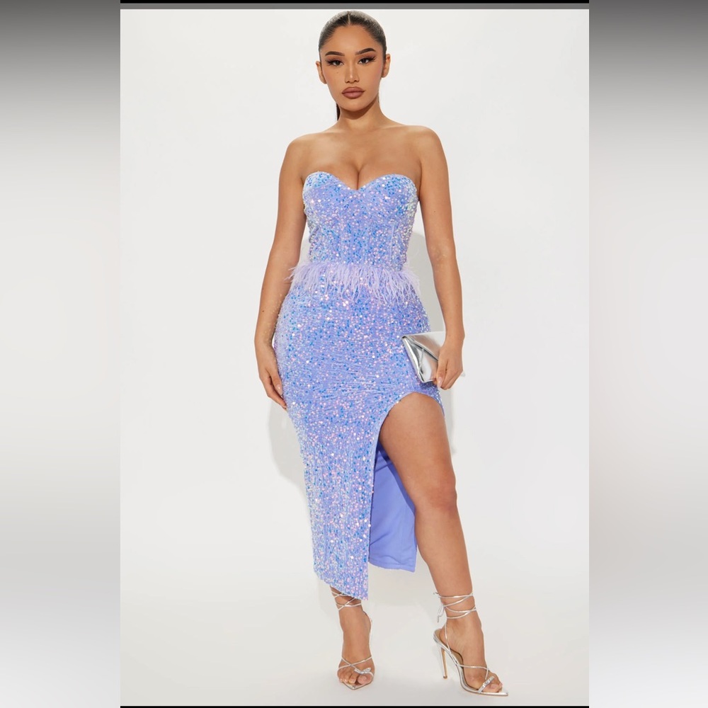 Linor Sequin Feather MIDI Dress